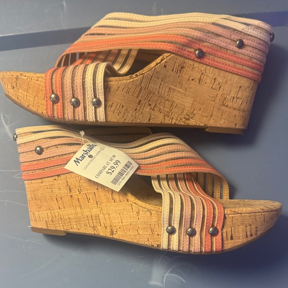 Lucky Brand Multicolor Cork Wedge Sandals